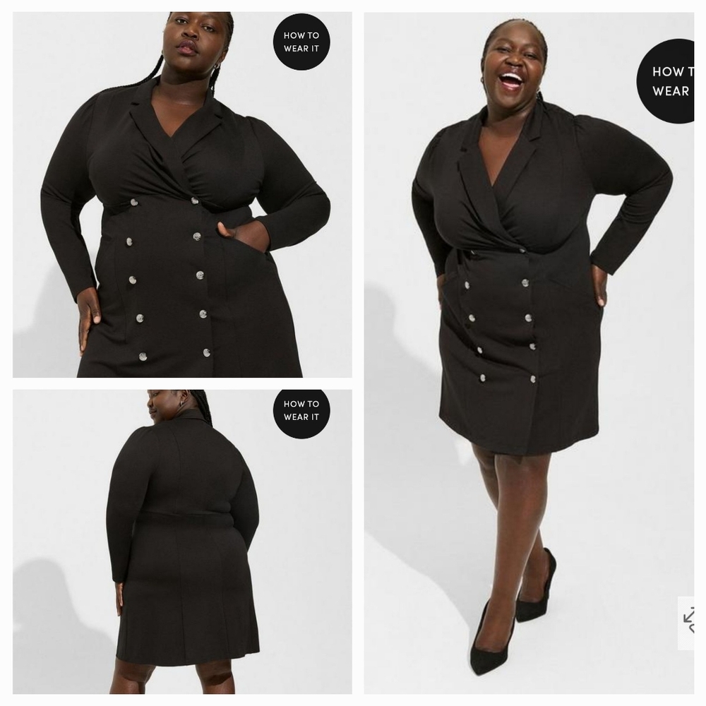 NWT TORRID Double Breasted Ponte Blazer Dress Black Size 1x